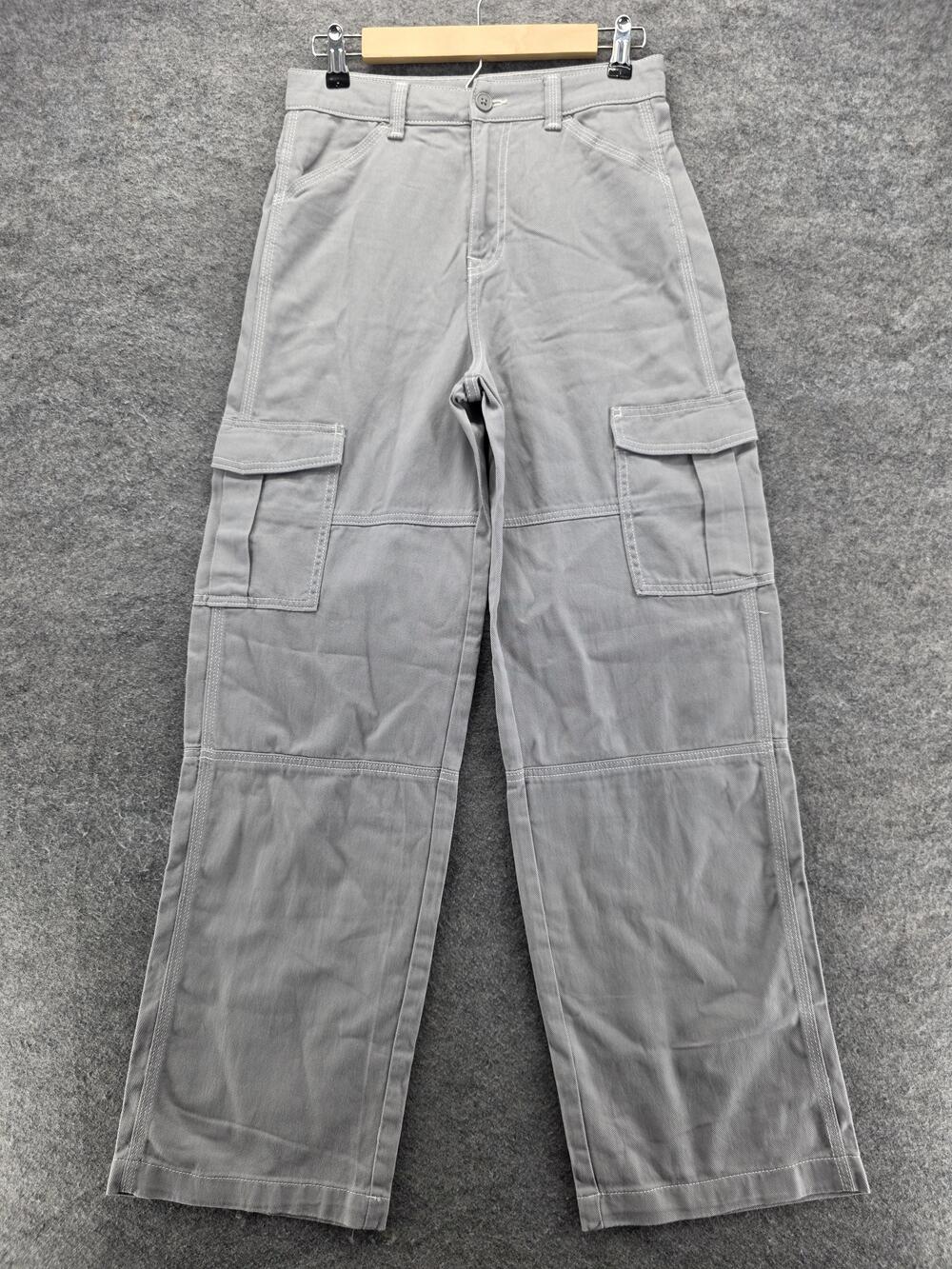 H&M Divided Cargo Pants Womens 2 Gray Utility Pockets Wide Leg Workwear New